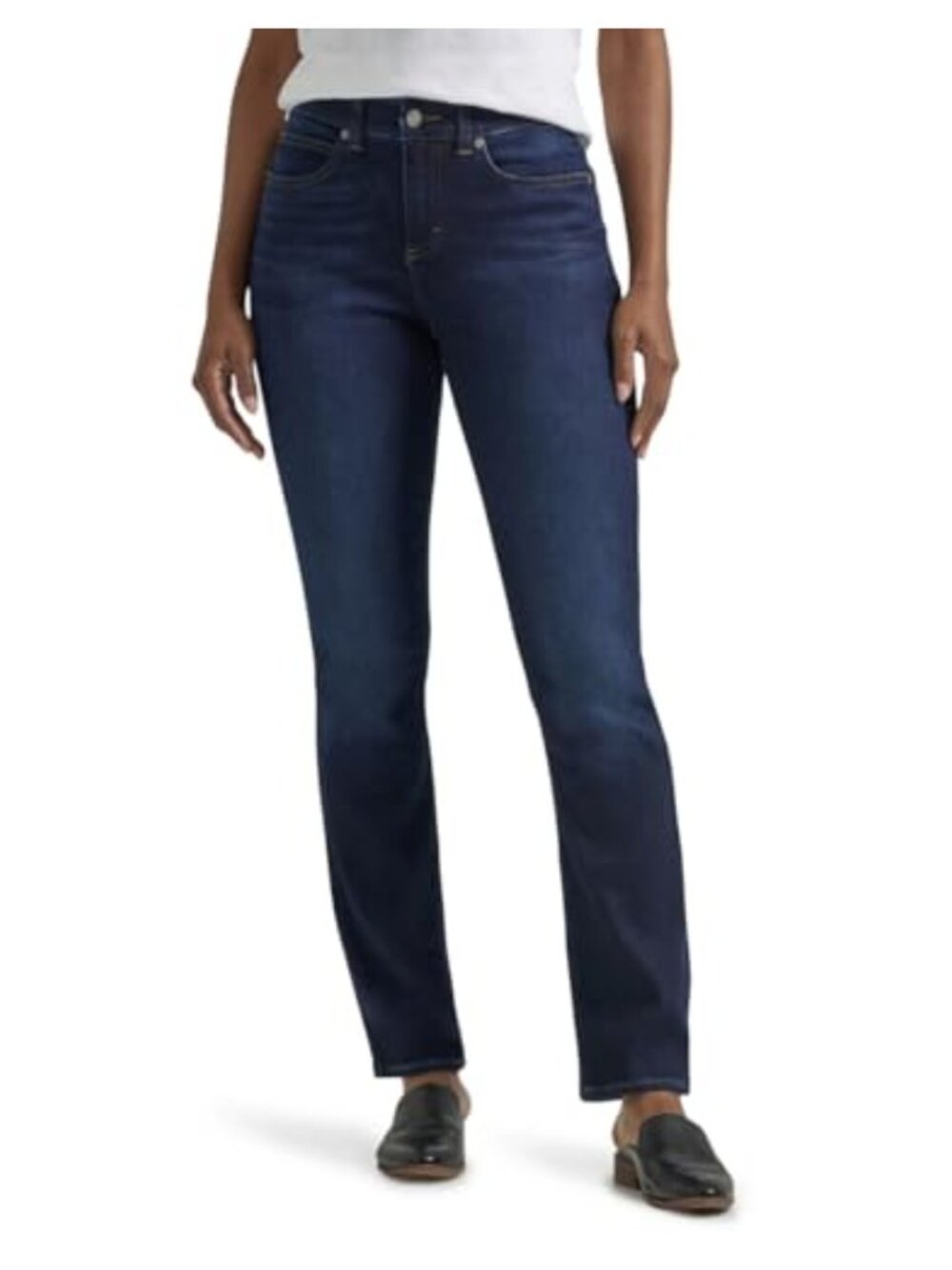 Petite Ultra Lux Comfort Flex Motion Straight Leg Jeans Mid Rise